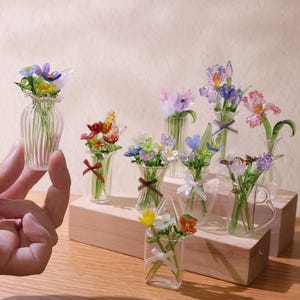 Juego de mini ramo de flores de cristal: ramo de flores para el mes de nacimiento, mini figura de flor, regalo de decoración del hogar para mamá, regalo para el día de la madre, regalo de cumpleaños