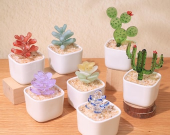 Glass Potted Plants, Glass Succulents, Glass Cactus,Glass Flower,Stained glass Plants,Artificial House Plant,Car Glass Ornament,Cactus lover