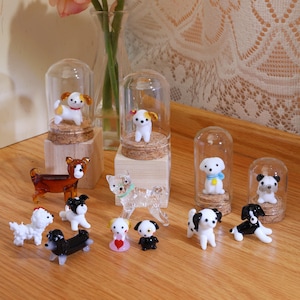 Hand-Blown Glass Dog Figurines –Memorial Gift for Pet Lovers, Dog Miniature,Glass Animal, Dog Lovers Gift,Micro Art Glass Animals,Desk decor