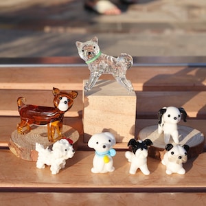 Hand-Blown Glass Dog Figurines –Memorial Gift for Pet Lovers, Dog Miniature, Glass Animal, Cat Lovers Gift, Micro Art Glass Animals