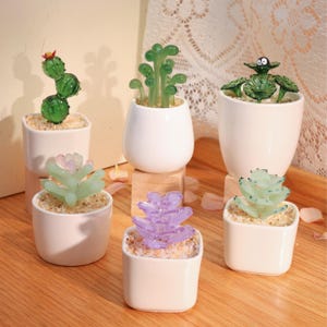 Glass Potted Plants, Glass Succulents, Glass Cactus,Glass Flower,Stained glass Plants,Artificial House Plant,Car Glass Ornament,Cactus lover