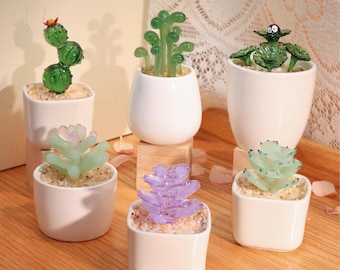 Glass Potted Plants, Glass Succulents, Glass Cactus,Glass Flower,Stained glass Plants,Artificial House Plant,Car Glass Ornament,Cactus lover