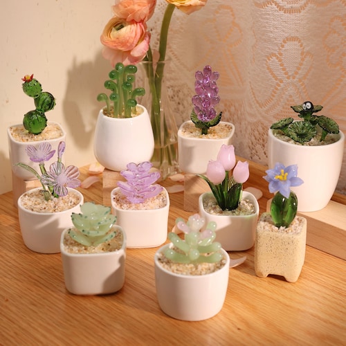 Glass Potted Plants, Glass Succulents, Glass Cactus,Glass Flower,Stained glass Plants,Artificial House Plant,Car Glass Ornament,Cactus lover