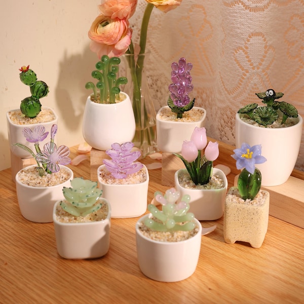 Glass Potted Plants, Glass Succulents, Glass Cactus,Glass Flower,Stained glass Plants,Artificial House Plant,Car Glass Ornament,Cactus lover