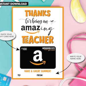 Porta carte regalo per insegnanti di fine anno / Carta regalo per insegnanti / Etichetta regalo di apprezzamento per insegnanti / Download immediato di carte regalo di ringraziamento per insegnanti