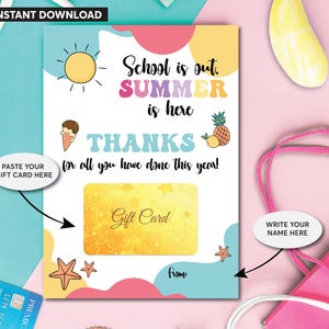 School is Out Summer is Here Teacher Appreciation Gift Card Holder Printable | End of Year Teacher Gift Card Holder | Last Day of School