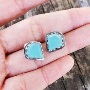 ICE - sterling silver earrings with diamond cut aqua chalcedony