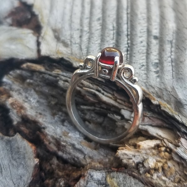 CRIMSON - sterling silver gallery style ring with red garnet cabochon