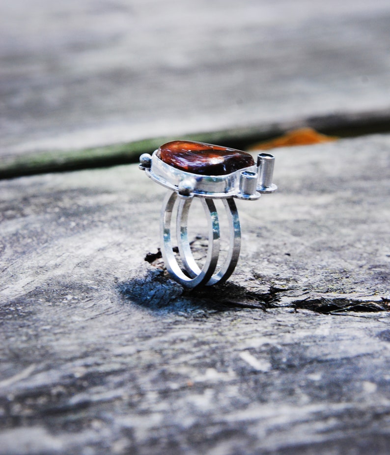 INERIOR ELEMENT sterling silver double ring topaz fire agate elemental