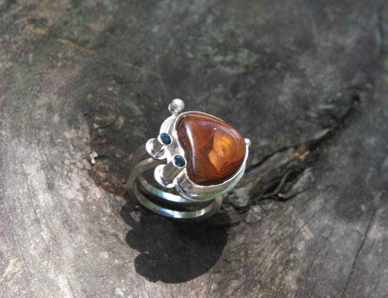 INERIOR ELEMENT sterling silver double ring topaz fire agate elemental