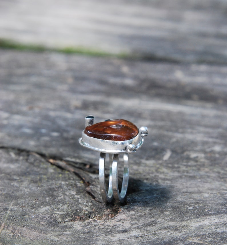 INERIOR ELEMENT sterling silver double ring topaz fire agate elemental