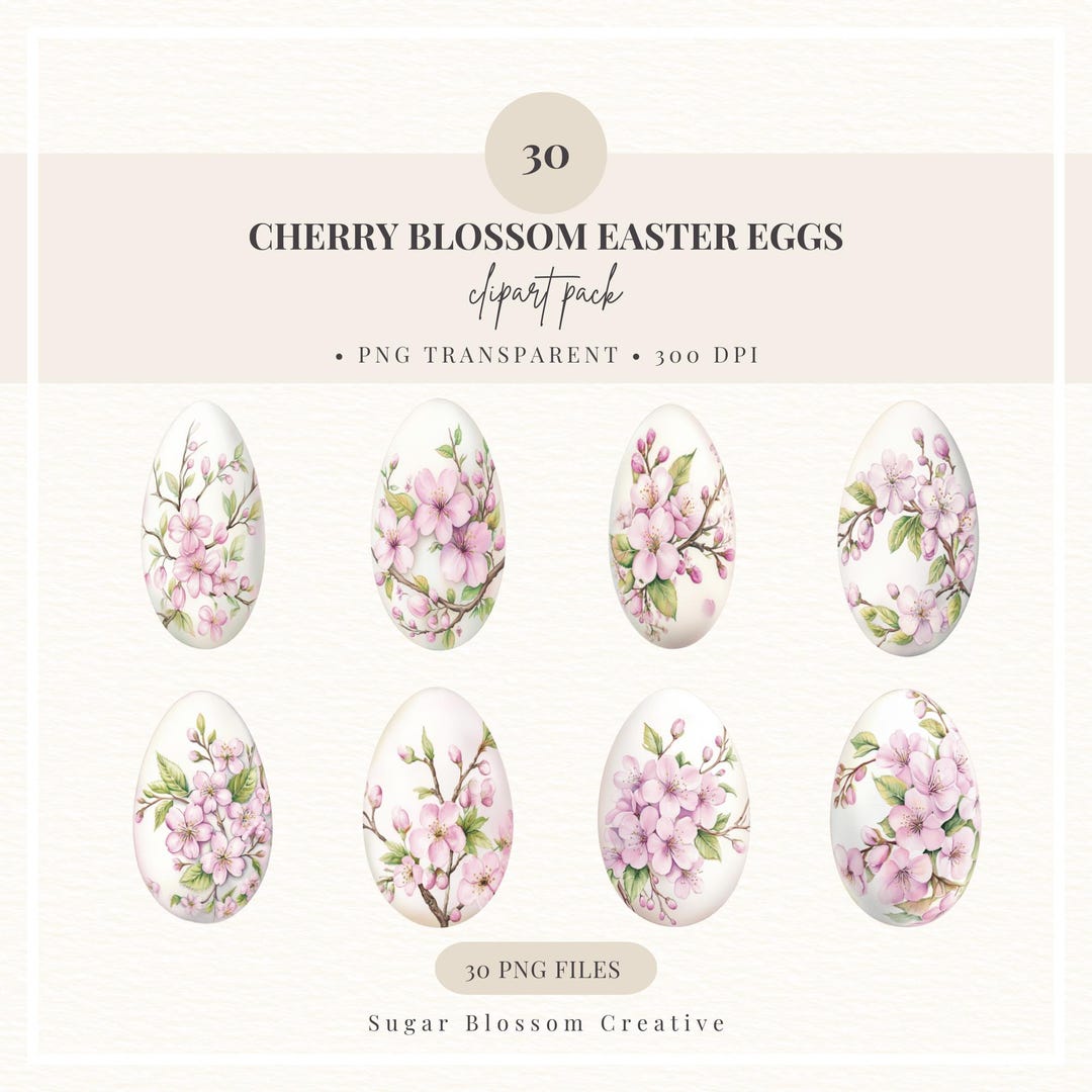 Cherry Blossom Easter Egg Clipart - 30 Pngs, Transparent Background ...