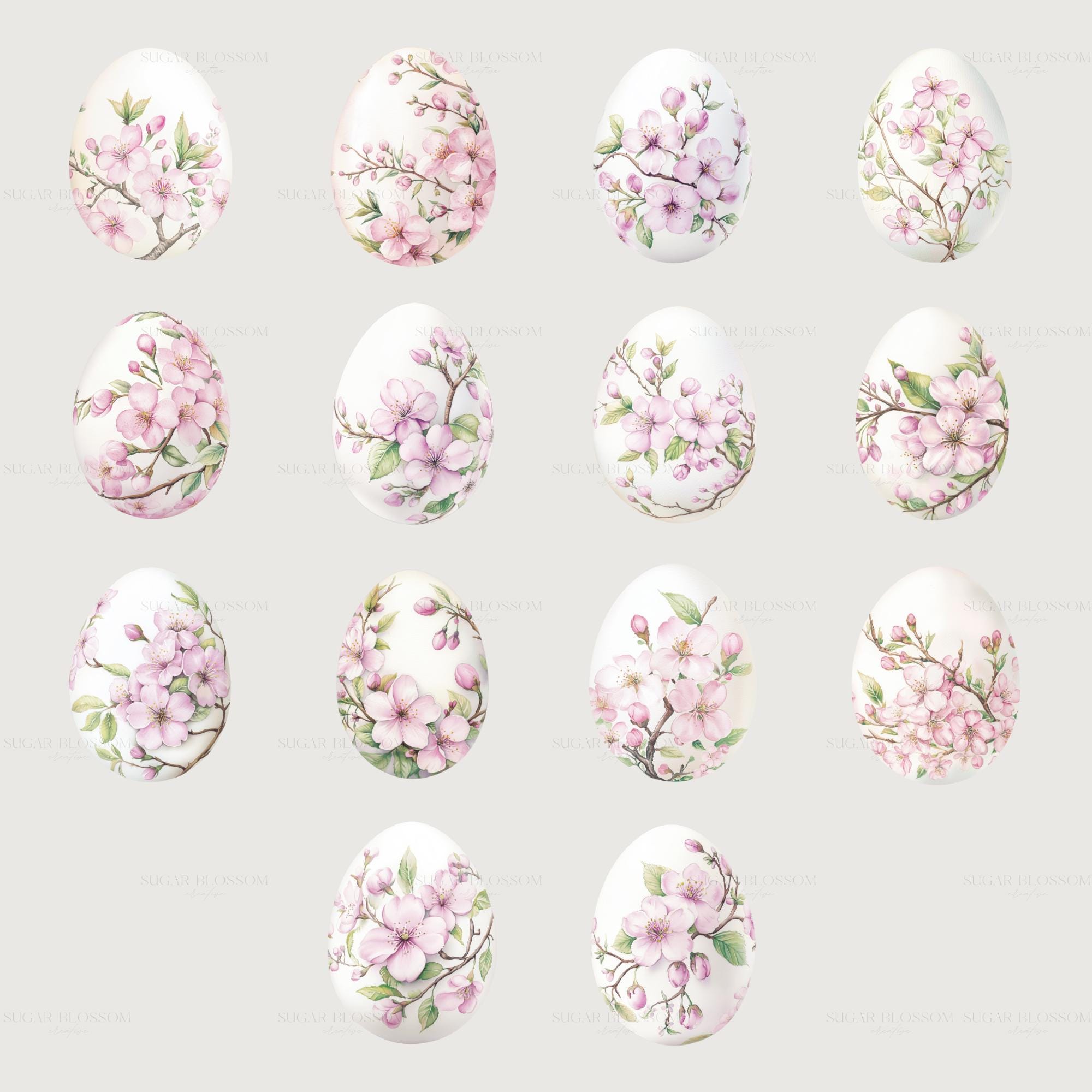 Cherry Blossom Easter Egg Clipart - 30 Pngs, Transparent Background ...