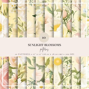 Sunlight Blossoms Floral Pattern Bundle – Soft Yellow Watercolor Flowers, Digital Paper Pack for Invitations, Scrapbooking & Crafts