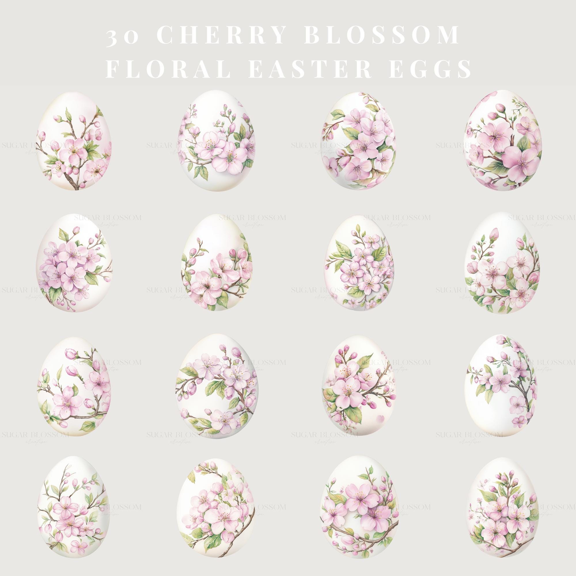 Cherry Blossom Easter Egg Clipart - 30 Pngs, Transparent Background ...