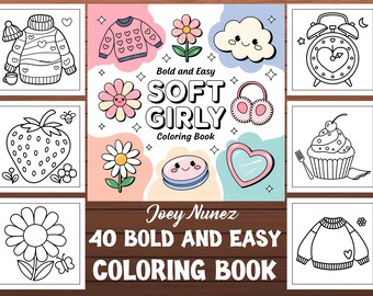 Bold-and-Easy-Soft-Girly Coloring Book For Kids and adult coloring book | Digital Coloring Pages | Instant PDF Download Volume-1