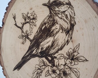 Bird On A Branch - Laser Engraved Basswood