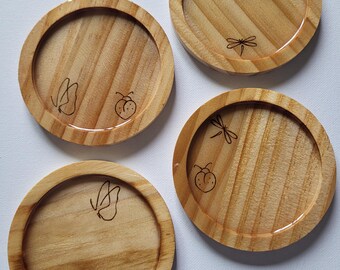 Laser Engraved Wooden Coasters - Bugs (bee, ladybug, butterfly, dragonfly)