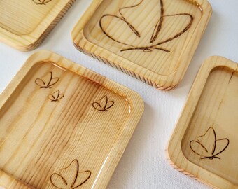 Laser Engraved Wooden Coasters - Butterflies