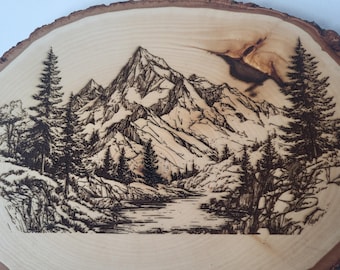 Mountain Landscape - Laser Engraved Basswood