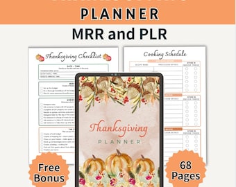 Thanksgiving Planner MRR PLR, Comercial use, Editable, Fall, Autumn, Instant Download, Digital, Thanksgiving Party Planner, US Letter