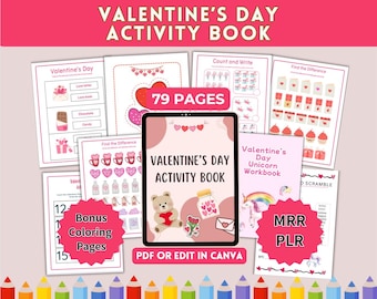 Valentine's Day Activity Book for Kids PLR MRR, Editable Canva Template, Valentine’s Day Activity Pages, Valentines Printable, Digital , PDF