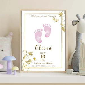 Custom Birth Stats Printable gift | Personalized Baby Name Wall Art | Canva Editable | Newborn Poster for Nursery | Baby Birth Keepsake sign
