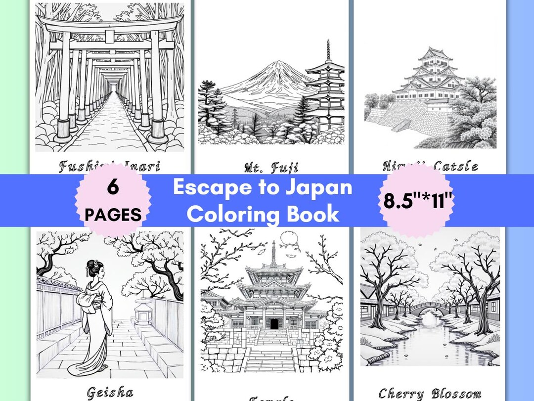 Travel to Japan Coloring Pages for Adults | Coloring Book | Self Care ...