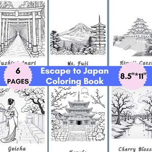 Travel to Japan Coloring  Pages for Adults | Coloring Book | Self Care | Relaxing | Kyoto | Art Therapy | PDF Download | Detailed | Digital