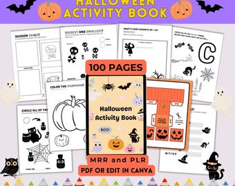 May include: A Halloween Activity Book with 100 pages, featuring various spooky-themed activities. The cover displays a pumpkin, a black cat, and the text "Halloween Activity Book." Includes scissor skills, coloring, and other fun exercises.