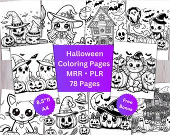Halloween Coloring Pages PLR MRR, Spooky Coloring Pages, Master Resell Rights, Commercial use, Digital Download, Kids Activity