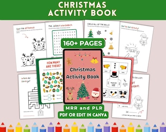 May include: A Christmas Activity Book with various pages featuring word searches, dot-to-dot activities, and more. The book includes over 160 pages and is available in PDF format. The cover displays a Christmas tree, Santa, and a reindeer.