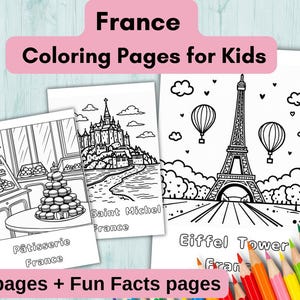 Frankreich Geographie Malvorlagen für Kinder |  Sommer Arbeitsblatt | Malbuch | Vorschulaktivität PDF | Montessori inspiriert | Lehrreich