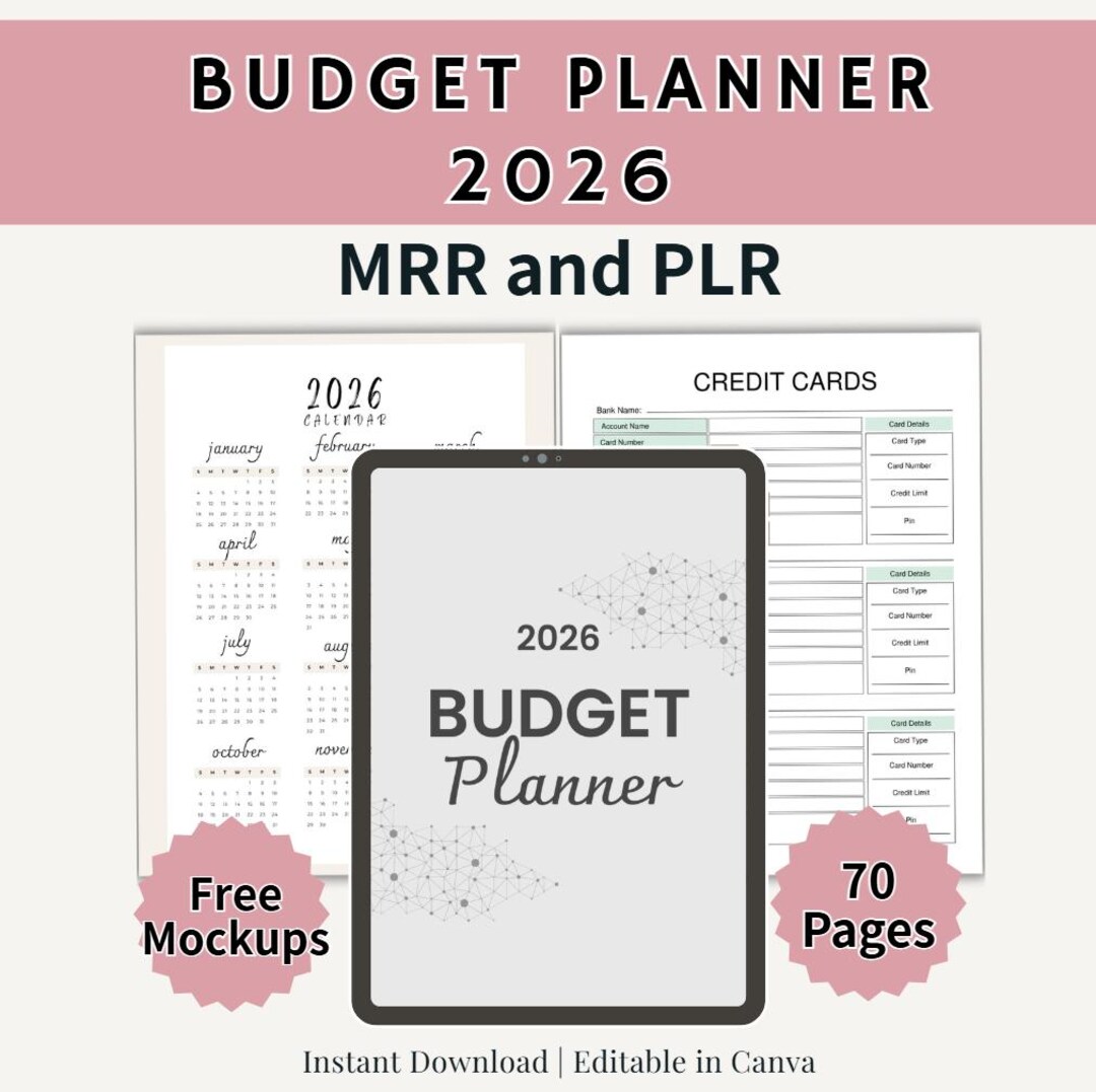 2026 Budget Planner PLR MRR, Editable in Canva, Commercial Use, Private ...
