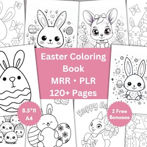 Easter Coloring Pages PLR MRR, Easter Coloring Book for Kids, Resell Rights, Commercial Use, Printable, Editable, Digital Download, Spring
