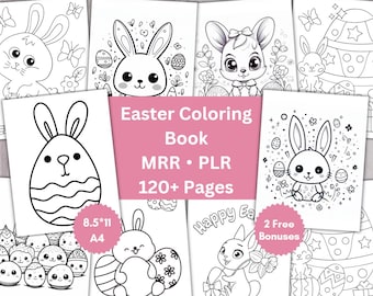 Easter Coloring Pages PLR MRR, Easter Coloring Book for Kids, Resell Rights, Commercial Use, Printable, Editable, Digital Download, Spring