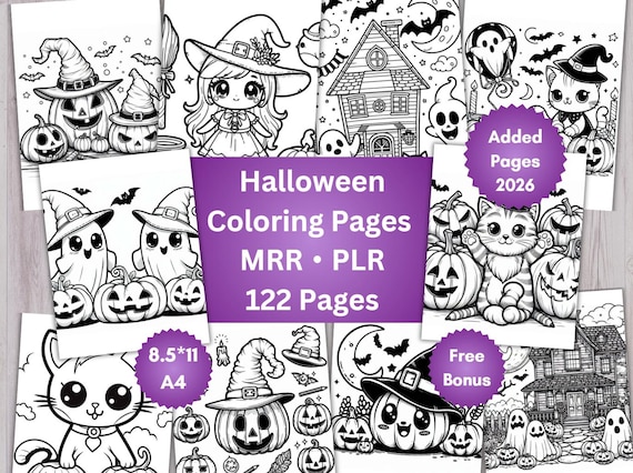 Halloween Coloring Pages PLR MRR, Spooky Coloring Pages, Master Resell Rights, Commercial use, Digital Download, Kids Activity
