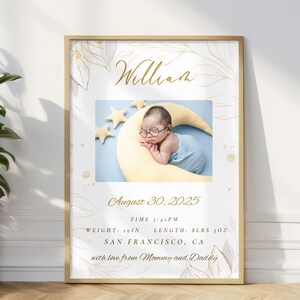 Personalized Birth Stats gift with Photo | Custom Baby Name Wall Art | Baby Keepsake Printable | Newborn Poster for Nursery, Canva Editable