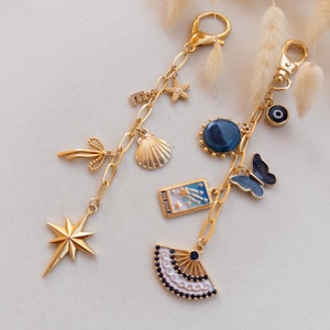 Build Your Own Bag Charm, Custom Keychain, Make Your Own Keychain, Gold Charm Keychain – Star & Seashell Bag Charm – Elegant Gold-Plated