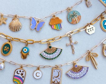 Gestalte Deine Eigene Personalisierte Charm-Kette für Damen – Sommer-Charm-Kette, Vintage Chunky Halskette, Persönliches Geburtstagsgeschenk