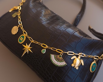 Crea Tu Propio Llavero para Bolso – Cadena de Bolso Personalizada con Múltiples Dijes – Accesorio Dorado para Mujer