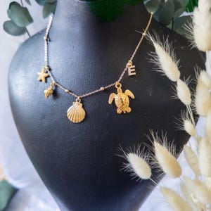 Mermaid Birthstone Necklace: Gold Plated Beach Jewelry