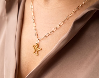 Collar con Colgante de Ángel Dorado Collar Minimalista y Delicado para Mujer Joyería Espiritual, Regalo de Navidad, Collar de Ángel Guardián