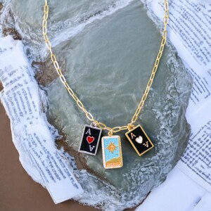 Colar Personalizado com Pingentes de Tarô e Cartas de Baralho, Pingente Dourado com Símbolos Místicos, Escolha Seus Próprios Pingentes