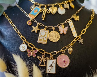 Custom Charm Necklace: Gold-Plated Chunky Pendant, Personalized Jewelry