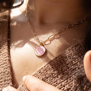Gold Plated Smile Necklace: Pink or White Enamel Charm