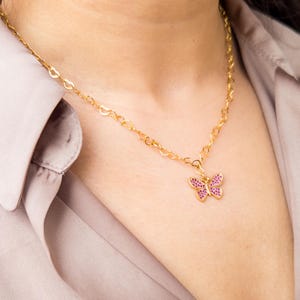 Gold-Plated Pink Butterfly Necklace: Customizable Handmade Jewelry