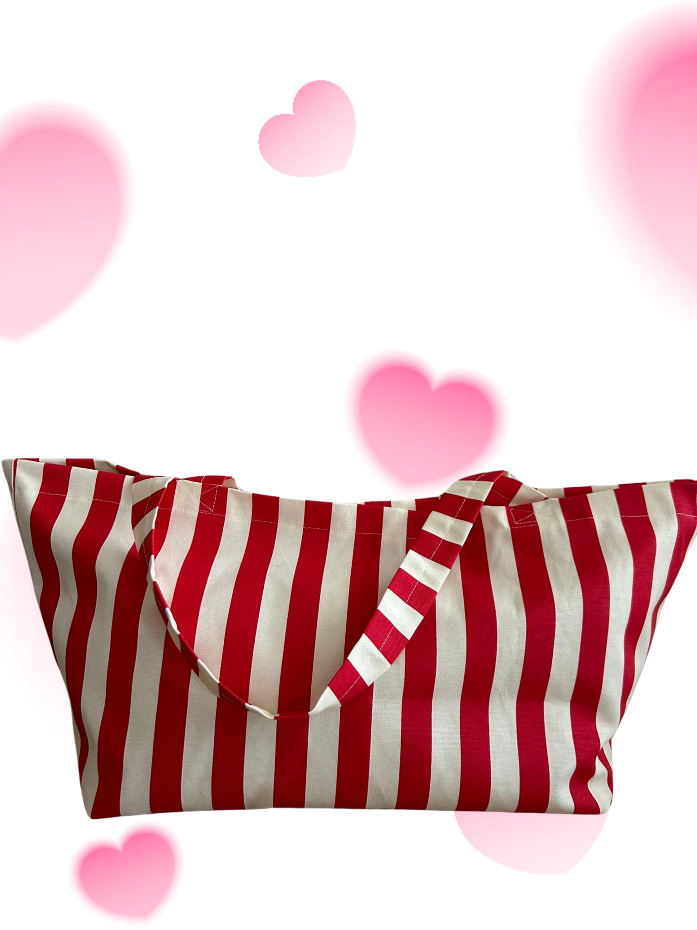 Red and White Striped Canvas Tote Bag – Perfect for Everyday Use and Beach Days