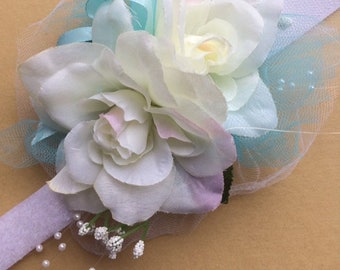 White Rose Wrist Corsage: White  Gardenia, Wedding or Prom accessorie