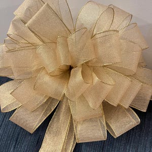 Christmas Tree Topper Bow with Streamers: Champagne Gold